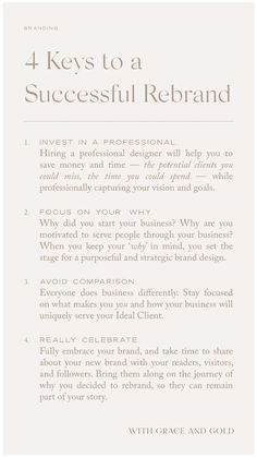 the four keys to a successful re - brand info sheet, with text below it