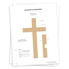 two sheets of paper with measurements for the cross