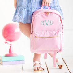 "This listing is for a full size backpack with monogramming included. You can get a name or initials. Processing time is normally 10-12 days BEFORE shipping on average but please check the shop announcements for any delays in processing due to order demand or a family matter. When ordering please leave the following in the notes section; 1. Initials(first, LAST, middle for a girl or First, Middle, Last for a boy) 2. Also please leave the full name so I can verify initials. If you want to star ou Shoulder Strain, Metal Interior, Elizabeth Smith, Monogram Backpack, Back To School Backpacks, Kids' Bag, Personalized Backpack, Pink Monogram, Circle Monogram