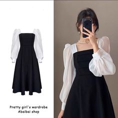 Black Semi Formal Dresses Classy, Cool Dresses Party, Dress Korean Style Simple, Korean Party Outfit, Formal Casual Dresses, Girls Dress Outfits, School Dress, Modest Dresses Casual