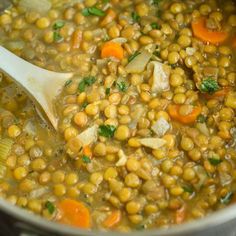 a large pot filled with lots of food