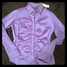 Ny & Company Purple Iridescent Button Up Blouse, Size Small, But Some Cute Skinny Jeans With It You’re Looking Cute! Purple Formal Shirt For Spring, Elegant Purple Shirt For Spring, Fitted Button Shirt For Night Out, Fitted Party Blouse With Back Button Closure, Fitted Blouse With Back Button Closure For Party, Spring Season Formal Purple Top, Purple Formal Top For Spring, Purple Blouse For Spring Formal Occasion, Elegant Purple Shirt For Party