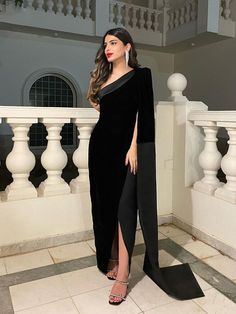 Black Velvet Evening Dresses One Shoulder Long Cape Sleeve Slit Women Prom Dress Party Wear Formal Gown on Storenvy Prom Dresses Long Black, Velvet Evening Dress, Long Cape, Black Dresses Classy, Black Evening Gown, Satin Evening Dresses, Womens Prom Dresses, Black Prom Dress, فستان سهرة