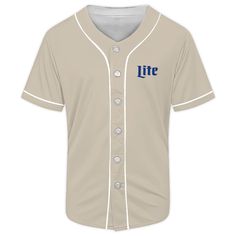 a baseball jersey with the word lite on it and a blue line across the chest