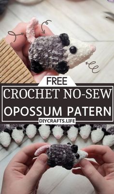 crochet no - sew possum pattern with text overlay