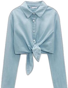 Trendy Long Sleeve Cropped Shirt For Summer, Chic Light Wash Button-up Tops, Light Wash Tops With Button Closure For Spring, Chic Light Wash Tops With Buttons, Chic Light Wash Top With Button Closure, Summer Long Sleeve Cropped Shirt With Buttons, Light Wash Button Top For Day Out, Light Wash Buttoned Tops For Day Out, Trendy Zara Cotton Shirt