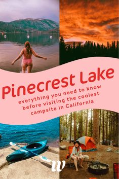 a collage of photos with the words pincerest lake on it and images of people camping in california