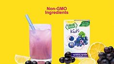 an advertisement for blueberries and lemonade with the caption, non gmo ingredients