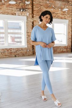 There are so many things we love about our Evalee Microfiber Loungewear Set! The top features an oversized fit with a v-neck and cuffed sleeves, while the bottoms are fitted with a high elastic waistband! The microfiber fabric makes our set stretchy and so soft, it will quickly be your favorite outfit! Our monochrome set comes in so many fun colors and sizes you're sure to find the perfect one for you! Model Info: Models are 5'7", Size 2, wearing smalls Fabric: 90% Polyester, 10% Spandex Small B, Sand Beige, Loungewear Set, Cuff Sleeves, Ice Blue, Are You The One, Favorite Outfit, Light Grey, Lounge Wear