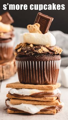 chocolate cupcakes stacked on top of each other