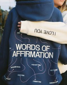 Your favorite design, in a brand new color. "Words of Affirmation" courtesy of Dandy Worldwide.  Brand new fit. Softest fabric we could get our hands on. Built for comfort.  Dandy's all-new Oversized Lux Hoodie line features a new fit entirely. A seamless shoulder means the hoodie falls over your arms like a warm hug. Dandy Worldwide, Aesthetic Hoodies, Color Words, Shirt Inspiration, Words Of Affirmation, Warm Hug, Embroidered Hoodie, Blue Hoodie, Hoodies Design