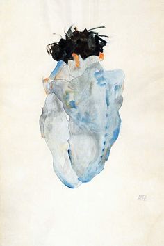 an abstract painting with blue and white paint on it's back side, in the shape of a heart