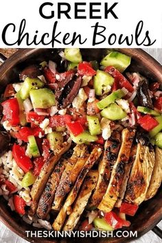 greek chicken bowls with cucumbers, tomatoes and onions