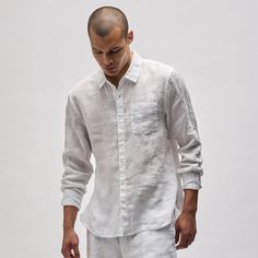 Lightweight Linen Shirt in White | James Perse Los Angeles Linen Short, Male Body, Shirt Collar, Soft Style, Linen Shirt, Chest Pocket, Low Top, Top Sneakers, Length Sleeve