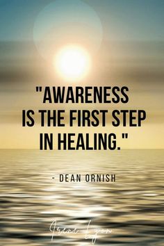 an ocean with the sun in the background and a quote from dean ornish about awareness