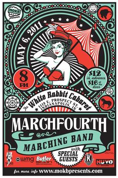 the poster for marghour's marching band, featuring an image of a woman with