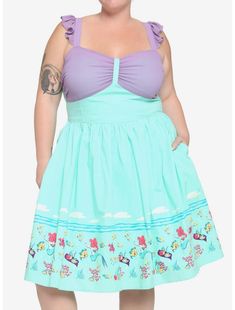 Her Universe Disney The Little Mermaid Retro Dress Plus Size Life Is The Bubbles, Plus Size Disney, Disney The Little Mermaid, Disney Bound Outfits, Her Universe, Chiffon Overlay, Disney Dresses, Border Print, Mermaid Fashion