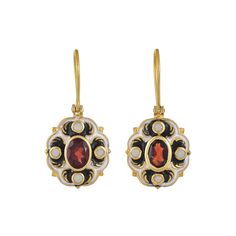 Garnet & Pearl Vermeil 14K Gold Over Sterling Silver Art Deco Enameled Earring 925 Silver = 5.40 gm. Garnet & Pearl = 3.00 ct. Garnet is the birthstone for January and is a symbol of friendship. Pearl is the birthstone for June and is a symbol of good fortune and strength. The beautiful earring measures to be 1.00 inches long including the wire and 0.55 inches wide at its maximum points. The earrings have been made by a team of highly trained and skilled artisans. What is Vermeil 14K Gold? It is Elegant Earrings With Inlay For Gifts, Elegant Inlay Earrings As Gift, Gold Enamel Earrings With Gemstone, Pure Gold Jewellery, Star Garnet, Friendship Symbols, Garnet Stone, Silver Art, Enamel Earrings