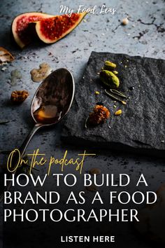 a spoon with some food on it and the words how to build a brand as a food photographer