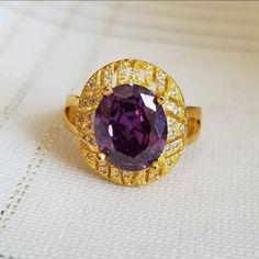 New 18k Gold Plated Over 925 Silver Filled Oval Cut Amethyst Diamond Ring For Women Stamped 925. All Gemstones Are Simulated. A Jewelry Box Included. Ready To Ship Same Day. Feel Free To Ask Any Question. All Photos Are Real Time From Actual Object No Stock Photo Used. Color Might Be Slightly Different Due To Lighting. High-end Vintage Amethyst Ring For Formal Occasions, Elegant Gold Amethyst Ring With Halo Setting, Elegant Gold Amethyst Ring As Gift, Elegant Gold Amethyst Ring For Gift, Elegant Gold Amethyst Ring With Center Stone, Gold Amethyst Ring With Halo Setting, Gold Amethyst Ring With Halo Setting, Fine Jewelry, Elegant Yellow Gold Amethyst Ring With Cubic Zirconia, Elegant Gold Amethyst Ring For Anniversary