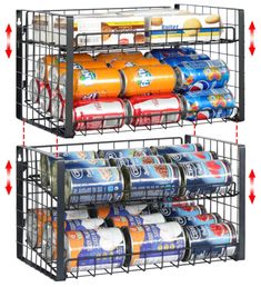 4-Tier Stackable Can Rack Organizer for Pantry, Adjustable Can Dispenser Holds Up to 62 Cans, Can Storage Holder for Various Ounces of Canned Food Soda Drinks, Black 【Accommodates Multiple Sizes】You can adjust the interval and angle of the can organizer which can perfectly accommodate different size cans, soda or others. 4-tier can dispenser for pantry organization and storage can hold up to 62 cans. Size: 11.8"D x 16.3"W x 20"H 【Ultra-stable Structure】Our canned food storage organizer is made from heavy gauge steel, which is stronger, more stable and not easily deformed. The quality of this can rack will surely satisfy you, come and try it! 【Stackable Can Organizer】This can organizer includes 2 metal connectors which can be stacked to maximizes storage space. Of course, you can also use i Slanted Shelf, Can Rack, Can Dispenser, Canned Food Storage, Soda Drinks, Food Storage Organization, Pantry Organizers, Countertop Organizer, Kitchen Pantry Cabinets