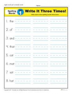 spelling worksheet with words and numbers to practice writing the word's name