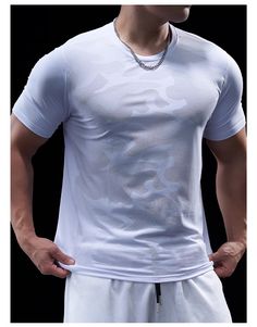 Camouflage Breathable Short Sleeves Men’s Workout T Shirt Functional Compression T-shirt For Workout, Breathable Compression Workout T-shirt, Compression Short Sleeve T-shirt For Gym, Functional Short Sleeve Gym T-shirt, Compressive Short Sleeve T-shirt For Training, White Shirt Men, Mens Workout Clothes, Workout Hoodie, Workout Tshirts