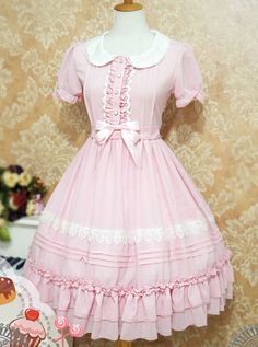 Dresses Kawaii, Pan Collar Dress, Chiffon Summer Dress, Peter Pan Collar Dress, Kawaii Fashion Outfits, Kawaii Dress, Vestidos Vintage, Sweet Lolita, Girls Party Dress