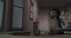 an animated doll is standing in a room