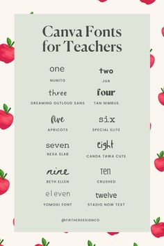 the font and numbers for canva fonts are shown in red apples on a white background