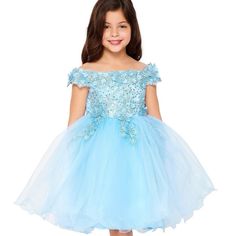 Let Your Daughter Feel Like An Ethereal Princess In This Beautiful Gown! Embroidered With Flowers From The Bodice To The Skirt, This A-Line Silhouette Gown Was Created For The Sweetest Childhood Memories. Another Voluminous Accent Is A Tulle-Layered Skirt Designed To Catch All The Eyes And Compliments. Let Your Small Princess Have This Stunning Piece In Her Closet And Be Able To Express Her Unique Style In The Best Way She Could. Category: Party Dresses Fabric: Lace, Tulle & Cotton Content: 100% Polyester / 100% Cotton Color: Blue Tag: Beadings, Dresses, Embellishment, Embroidery, Evening Gowns, Gowns, Kids, Little Girls, Sequin, Sleeveless, Tank Straps, Wedding Style Blue Floral Applique Dress For Prom, Blue Floral Applique Prom Dress, Fitted Blue Princess Dress With Floral Applique, Blue Princess Dress With Floral Applique, Fitted Blue Tutu Dress For Pageant, Light Blue Tulle Dress With Floral Applique, Blue Pageant Dress For Spring, Blue Spring Pageant Dress, Light Blue Tulle Dresses For Dress-up