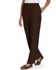 Classic style with zero fuss! Our Alfred Dunner® Classic Pull-On Pants are ready for anything with an easy care relaxed fit in a convenient pull-on design. The multi-stitched elasticized waist and handy front pockets add to the stylish yet comfortable look. • Alfred Dunner® Classic Pull-On Pants. • Multi-stitched elasticized waist. • Handy front pockets. • 30" inseam; Petites, 28"; Petite Short, 27". • 100% polyester. • Machine wash and dry. • Imported. Petite Shorts, Alfred Dunner, Color Swatch, Pants Jeans, Pull On Pants, Fit In, Bottoms Pants, Harem Pants, Pajama Pants