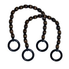 two necklaces with black rings and brown beads