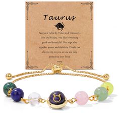 PRICES MAY VARY. 【Taurus Gifts】Each of the 12 zodiac signs have its own associated stones, which can be used to strengthen positive traits and balance negative ones.We carefully selected Peridot, Aventurine, Rose Quartz, Clear Quartz, Lapis Lazuli, African and Turquoise for the Taurus bracelet. 【Design Inspiration】 Everyone has their own zodiac sign, and this bracelet is dedicated to the people of Taurus. The zodiac sign bead is engraved with a two-sided pattern, the front is sign symbol, the ba Adjustable Zodiac Sign Jewelry Gift, Zodiac Sign Round Beads Jewelry As Gift, Adjustable Zodiac Sign Jewelry For Gifts, Zodiac Sign Bracelet Jewelry Gift, Adjustable Zodiac Sign Bracelet As Gift, Gold Spiritual Bracelets With Zodiac Sign, Adjustable Zodiac Sign Bracelets As Gift, Adjustable Spiritual Zodiac Jewelry, Adjustable Healing Jewelry Gift