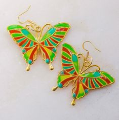 Colorful Mosaic Butterfly Fairy Wing Earrings Multicolor Butterfly Earrings For Pierced Ears, Multicolor Whimsical Earrings, Multicolor Butterfly Earrings, Multicolor Butterfly Earrings For Party, Whimsical Butterfly Earrings With Ear Wire, Handmade Multicolor Butterfly Earrings, Mosaic Butterfly, Fairy Wing Earrings, Butterfly Fairy Wings