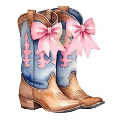 Vintage Western Clip Art, Cowboy Boots Clipart, Cowboy Boot Aesthetic, Print Shop Ideas, Cowboy Boots Aesthetic, Blue Cowgirl Boots, Danish Pastel Aesthetic, Pink Cowgirl Boots, Bow Wallpaper