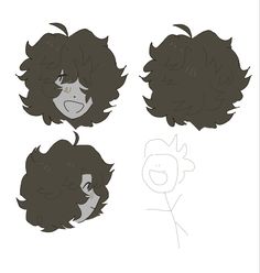 three cartoon faces with different hair styles