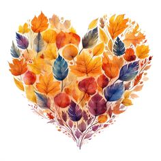 a watercolor painting of leaves in the shape of a heart