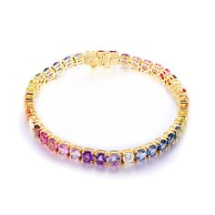 18K Yellow Gold Precious and Semiprecious Stones 11.00 Cts Round Diamonds 1.00 Cts 4mm Stones Please allow 6-8 weeks for delivery. All prices are in US Dollars. Luxury Multicolor Gold Bracelet, Elegant Multicolor Cubic Zirconia Bracelets, Elegant Multicolor Tennis Bracelet As A Gift, Luxury Multicolor Gold Bracelet As A Gift, Luxury Multicolor Gold Bracelet As Gift, Luxury Multicolor Jewelry With Sparkling Stones, Luxury Multicolor Tennis Bracelet As Gift, Luxury Multicolor Gold Bracelet For Gift, Elegant Multicolor Bangle Tennis Bracelet