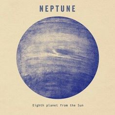 a blue and white poster with the words neptune on it