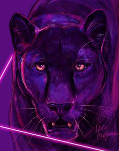 a drawing of a black panther in purple light