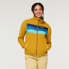 The Teca Fleece is great as a stand-alone jacket or midlayer. Each fleece is made from best-in-class, recycled fleece and repurposed polyester taffeta that would otherwise end up in the landfill. Description Recycled & repurposed materials, limited-edition, and bright as can be How it fits Regular Fit Features Elastic binding on hem & cuffs 2 hand pockets Limited-edition colors Materials Shell: 100% recycled polyester (215gsm)Woven overlay/chest pocket: 85% nylon, 15% spandex (148gsm) | Cotopaxi Women's Teca Fleece Full-Zip Jacket in Night Fall | Size 2XS Semi Annual Sale, Algarve, Zip Jacket, Clothing Company, Clothes Gift, Outerwear Women, Fashion Advice, Fleece Jacket, Clothing Store