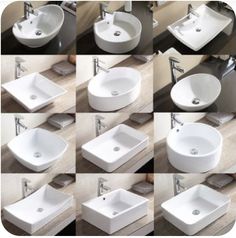 many different sinks and faucets are shown in this photo collage, including one for each sink