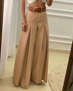 Pleated Wide Leg Pants, Khaki Pants Women, Dorothy Dandridge, Ruched Pants, Elegant Pant, Plain Pants, Slacks For Women, Office Wear Women