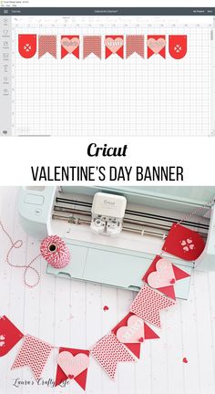 valentine's day banner is shown with the words cricut and hearts on it