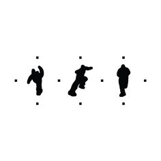 the silhouettes of skateboarders are shown in three different positions, one is upside down