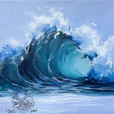 an oil painting of a large wave in the ocean