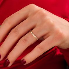 Enhance your elegance with the Diamond Basic Curved Ring. Crafted from luxurious 14k solid gold, this wedding band for women combines classic design with a modern twist. Its simple yet sophisticated style features a delicate curve, designed to perfectly complement your engagement ring.  Features * 14k Solid Gold (also in 10k, 18k) * Band Options; Yellow Gold, White Gold Rose Gold * Band Width: 1.70 mm * Thickness: 1.40 mm * Gemstone: Genuine White Diamond * Gem Color and Clarity: G Colour SI Cla Minimalist Half Eternity Band For Formal Occasions, Minimalist Formal Half Eternity Band, Minimalist Eternity Band For Formal Occasions, Formal Minimalist Eternity Band, Minimalist Half Eternity Diamond Ring For Formal Events, Elegant Promise Diamond Ring With Simple Design, Minimalist Promise Bands, Minimalist Yellow Gold Half Eternity Diamond Ring, Minimalist Stackable Wedding Rings With Baguette Cut