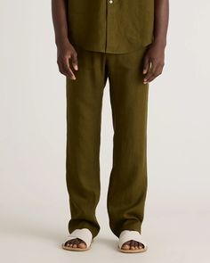 Men's 100% European Linen Pants Relaxed Green Bottoms With Pockets, Solid Linen Pants With Welt Pockets, Wide Leg Linen Cargo Pants With Elastic Waistband, Khaki Linen Cargo Pants With Pockets, Relaxed Fit Linen Cargo Pants With Pockets, Linen Straight Cargo Pants With Side Pockets, Linen Cargo Pants With Elastic Waistband, Solid Linen Pants For Vacation, Casual Green Linen Bottoms