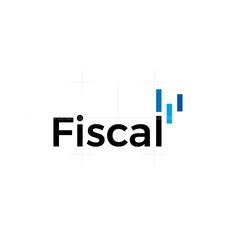 the word fiscal is written in black and blue letters on a white background with an arrow